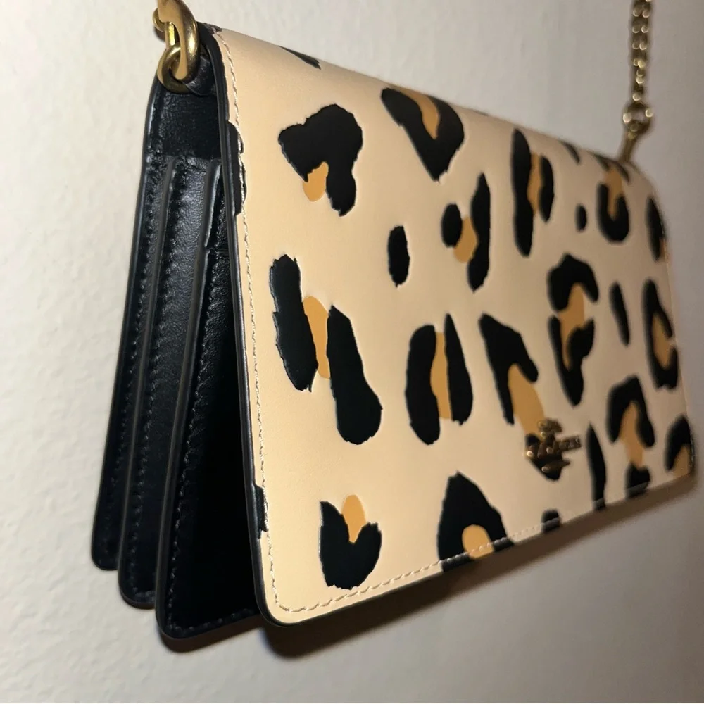 Coach Callie Foldover‎ Chain Clutch Leopard Print